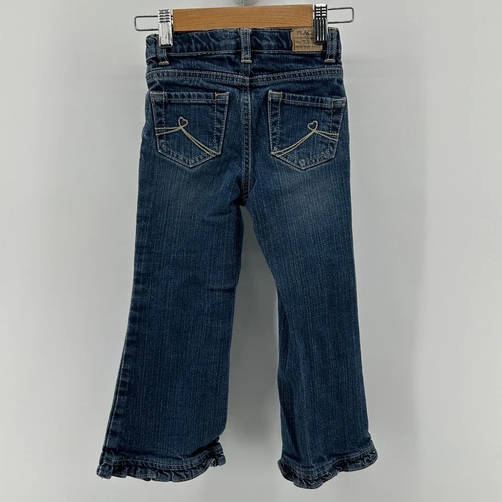 The Children's Place Girls 5T Ruffle Flare Stretch Jeans Blue Denim Dark Wash